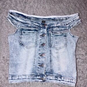 SHEIN Light Blue Denim Off-Shoulder Crop Top